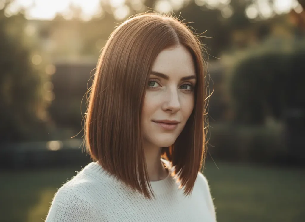 Femme avec un carré plongeant long