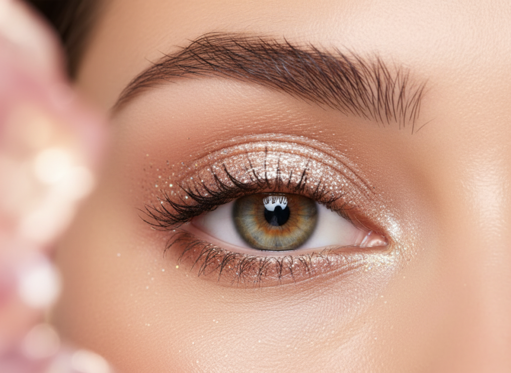 Gros plan sur un œil maquillé avec un Jelly Jewels glitter