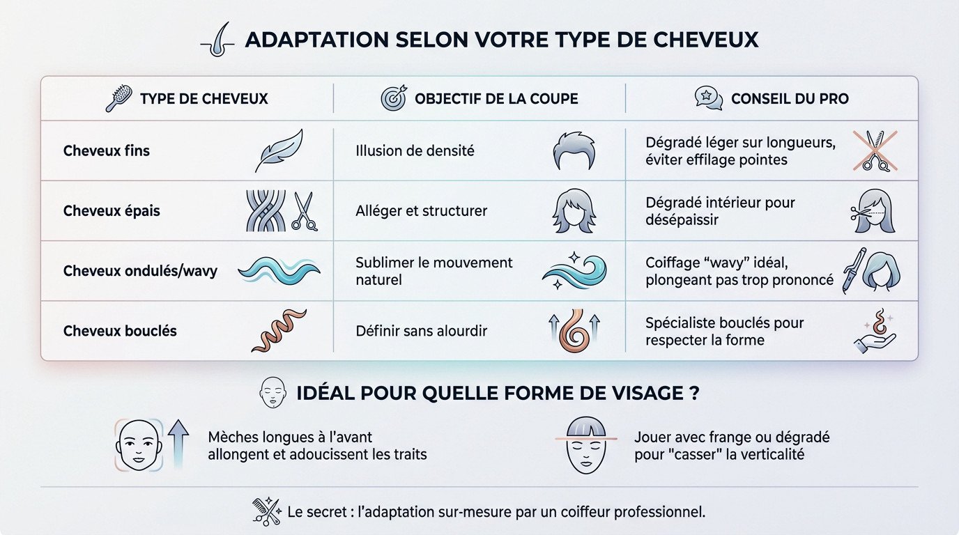 Schéma expliquant comment adapter sa coupe de cheveux selon la forme du visage