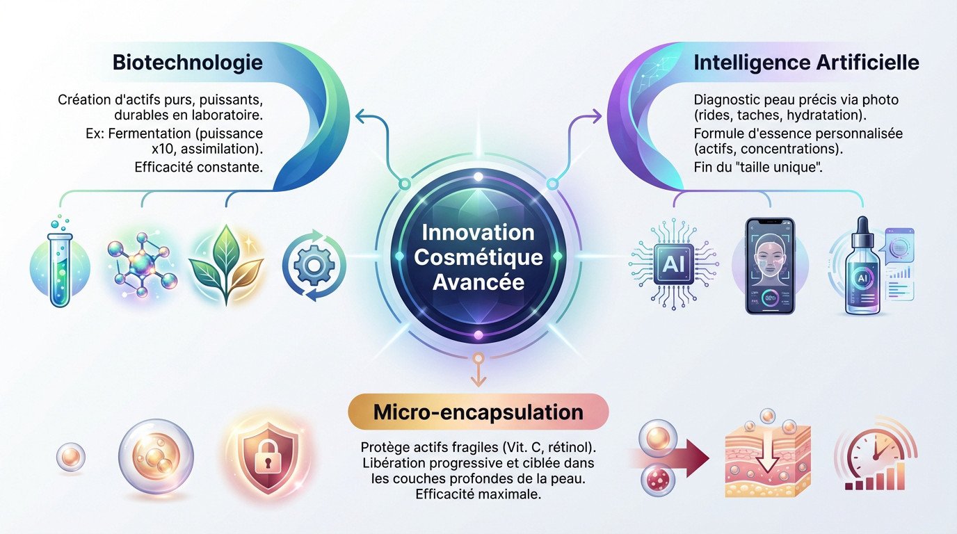 Innovation cosmétique avancée : biotechnologie, IA et micro-encapsulation au service de la peau