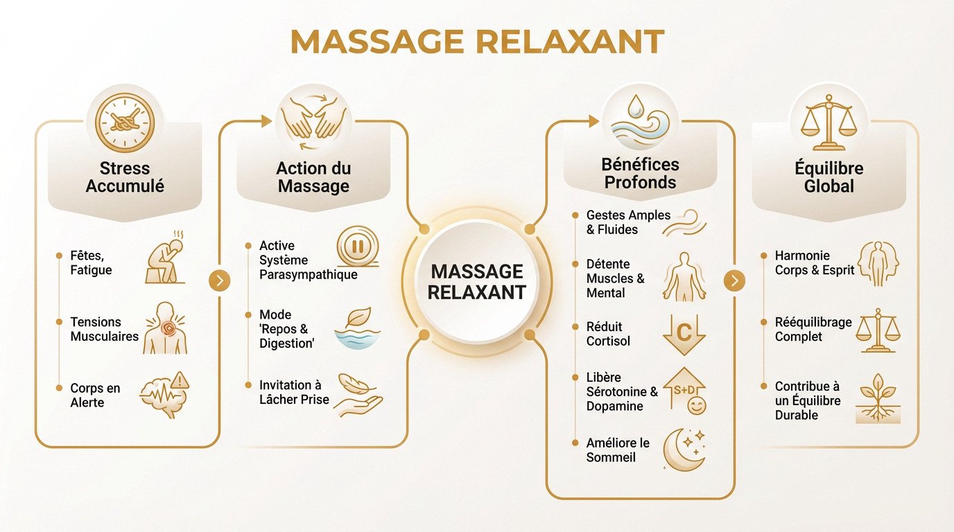 Femme détendue recevant un massage relaxant des épaules pour évacuer le stress