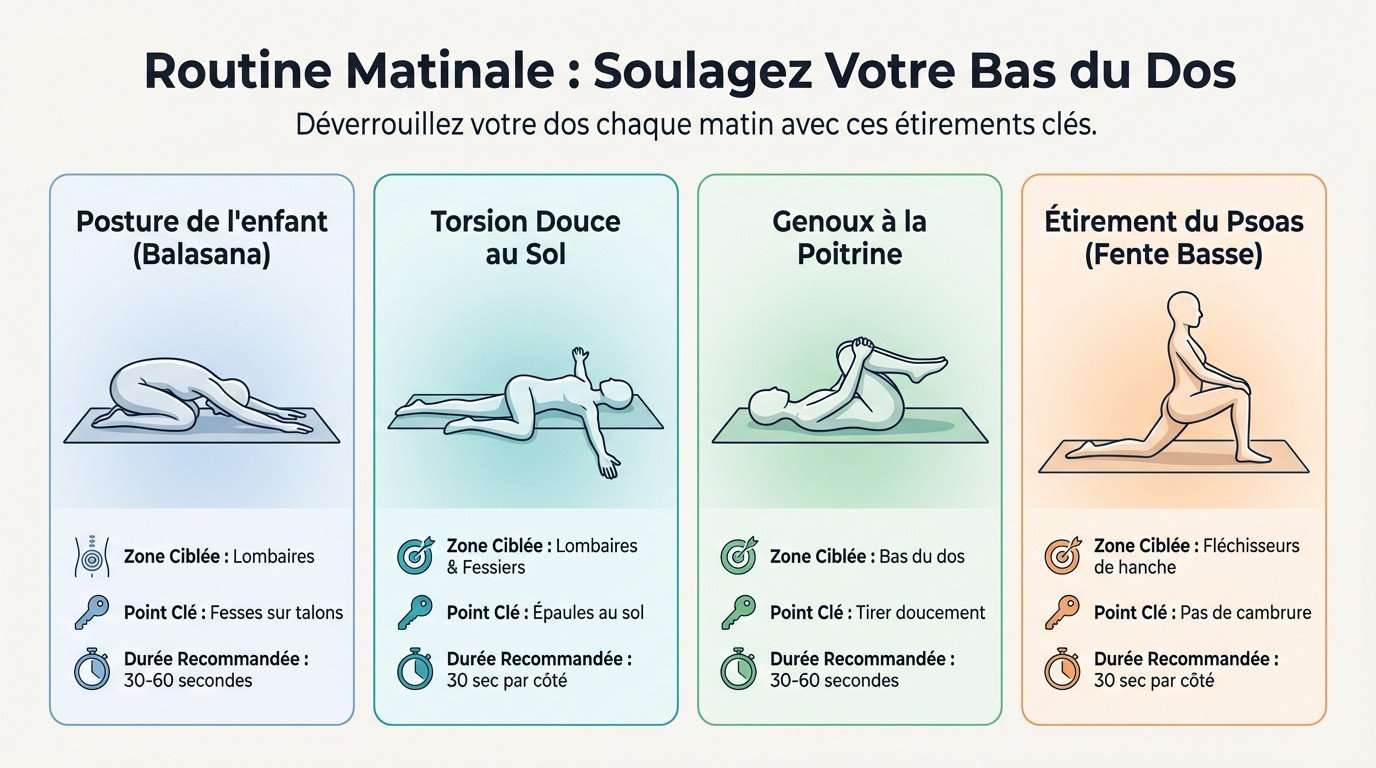 Femme effectuant un étirement du dos au sol pour soulager les lombaires