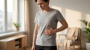 Femme avec une douleur intercostale