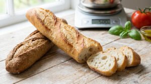 calories baguette sur une planche à découper