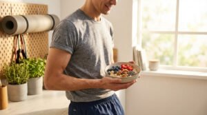 Un homme au physique musclé qui essaye de prendre du poids sainement