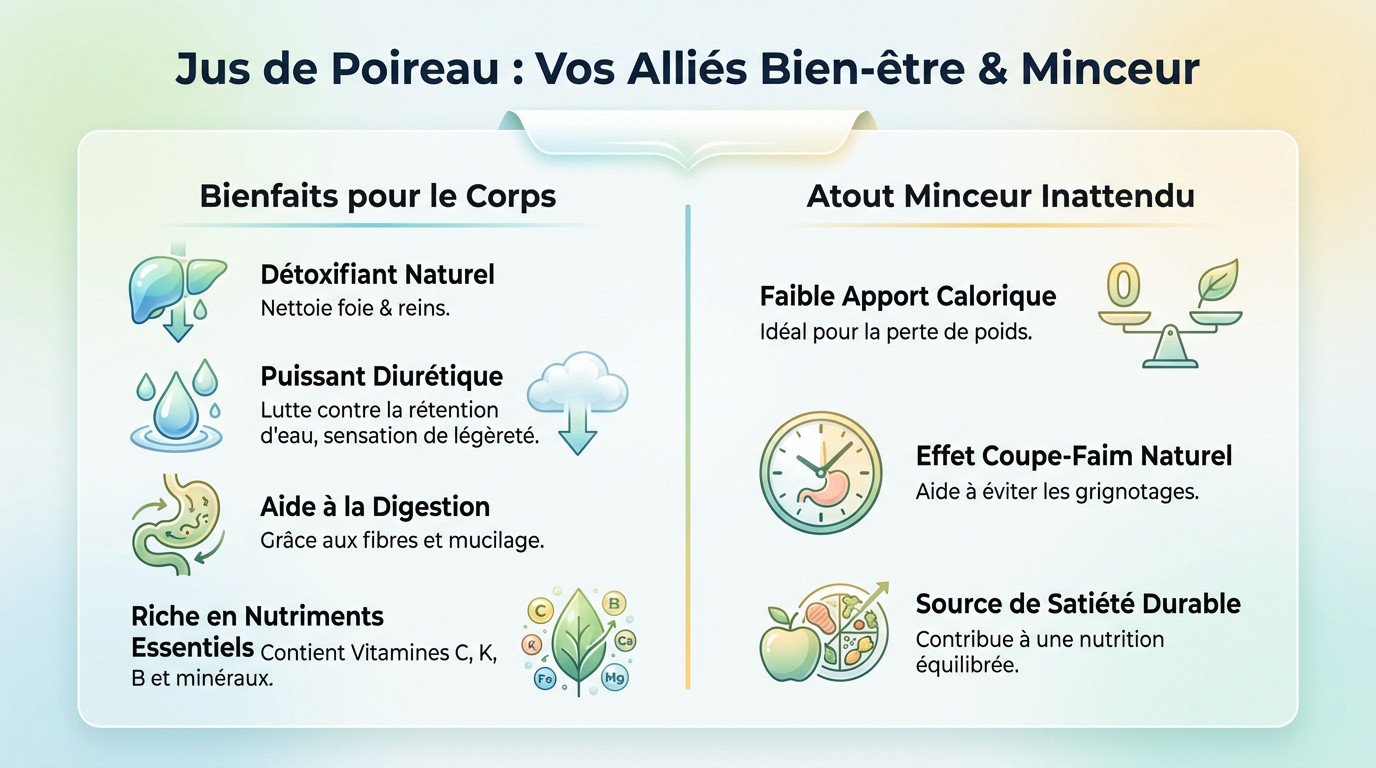 Verre de jus de poireau frais avec légumes verts, idéal pour la détox et la minceur