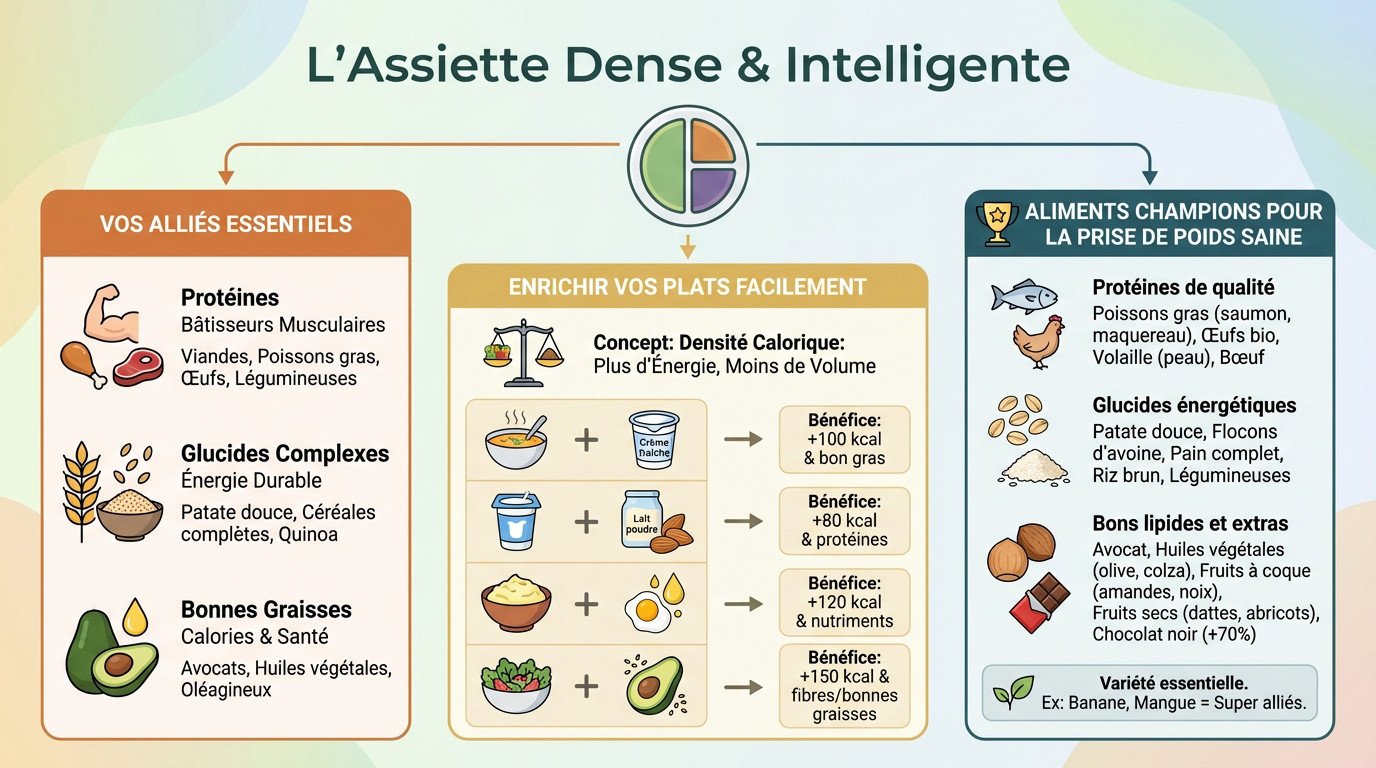 Assiette équilibrée et dense en nutriments pour une prise de poids saine