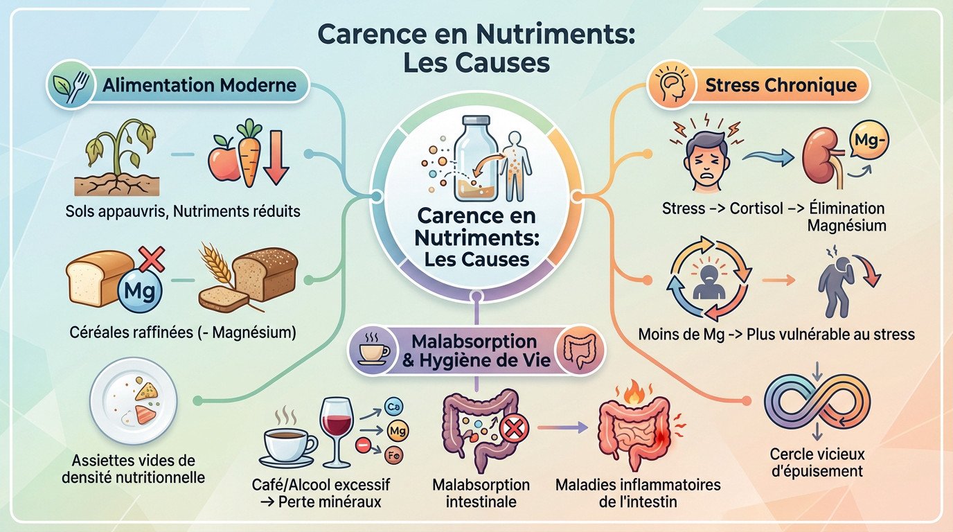 Illustration des causes de la carence en nutriments et magnésium