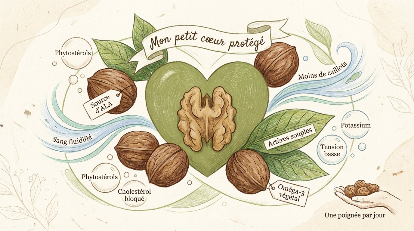 gros plan sur des cerneaux de noix décortiqués symbolisant la santé cardiaque