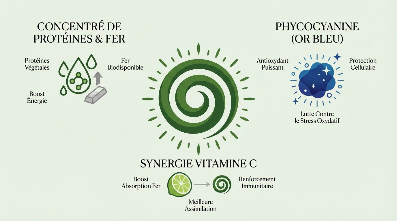 Spiruline en poudre et comprimés, le super-aliment vert riche en nutriments