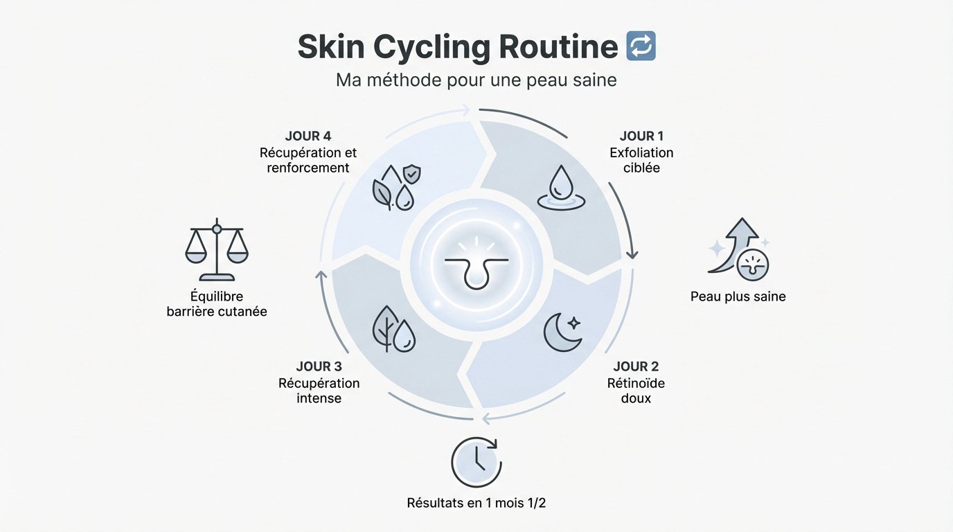 Infographie explicative du cycle de 4 jours de la skin cycling routine