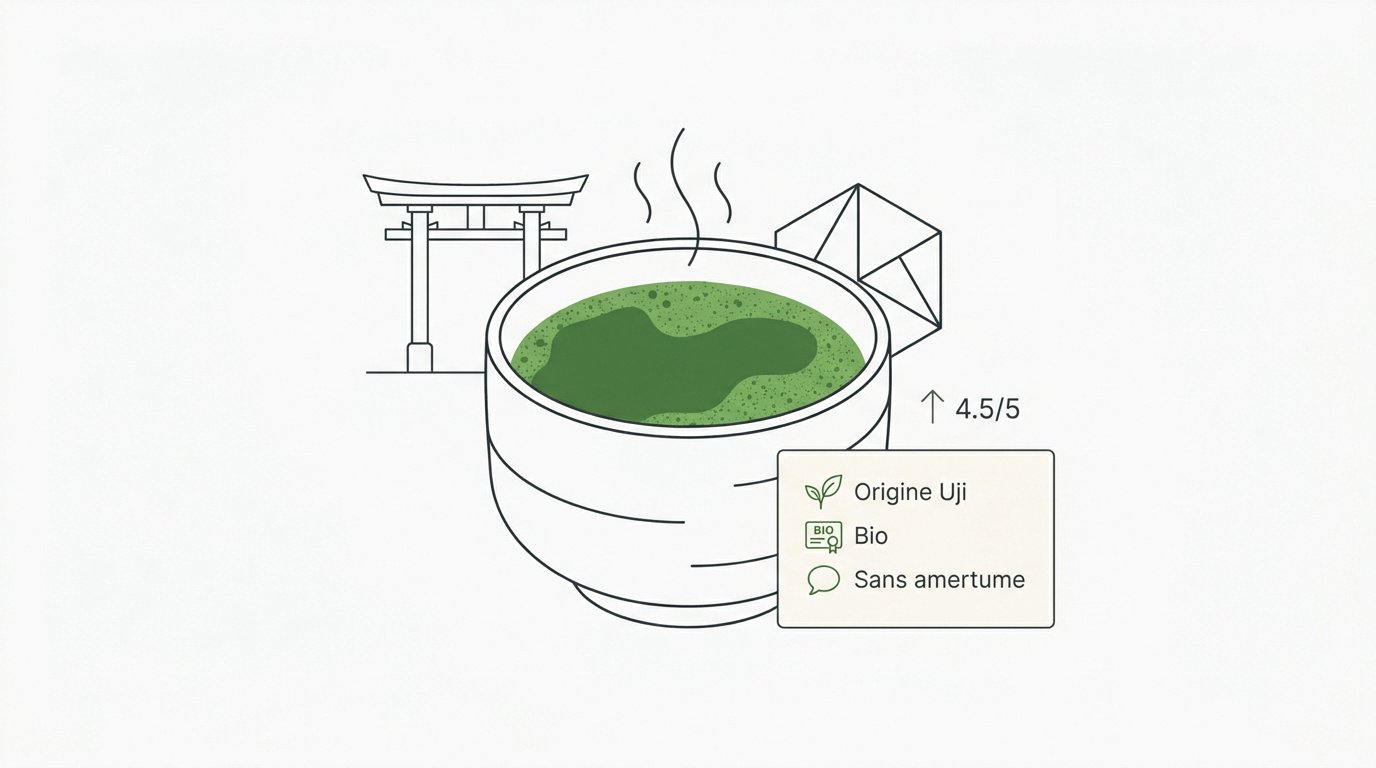 Thé matcha bio de qualité cérémonie originaire d'Uji au Japon sans amertume