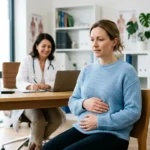 Personne ressentant une douleur à lestomac consultée par un médecin