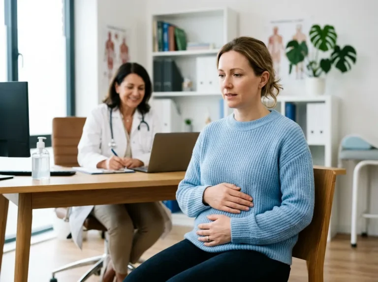 Personne ressentant une douleur à lestomac consultée par un médecin