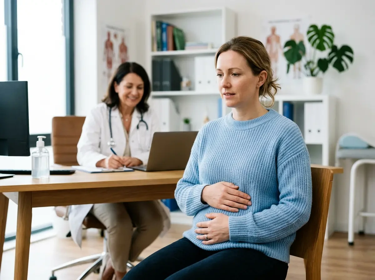 Personne ressentant une douleur à lestomac consultée par un médecin