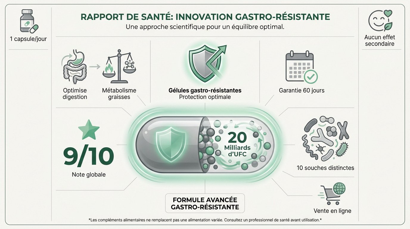 Infographie montrant la technologie de gélule gastro-résistante pour protéger les probiotiques