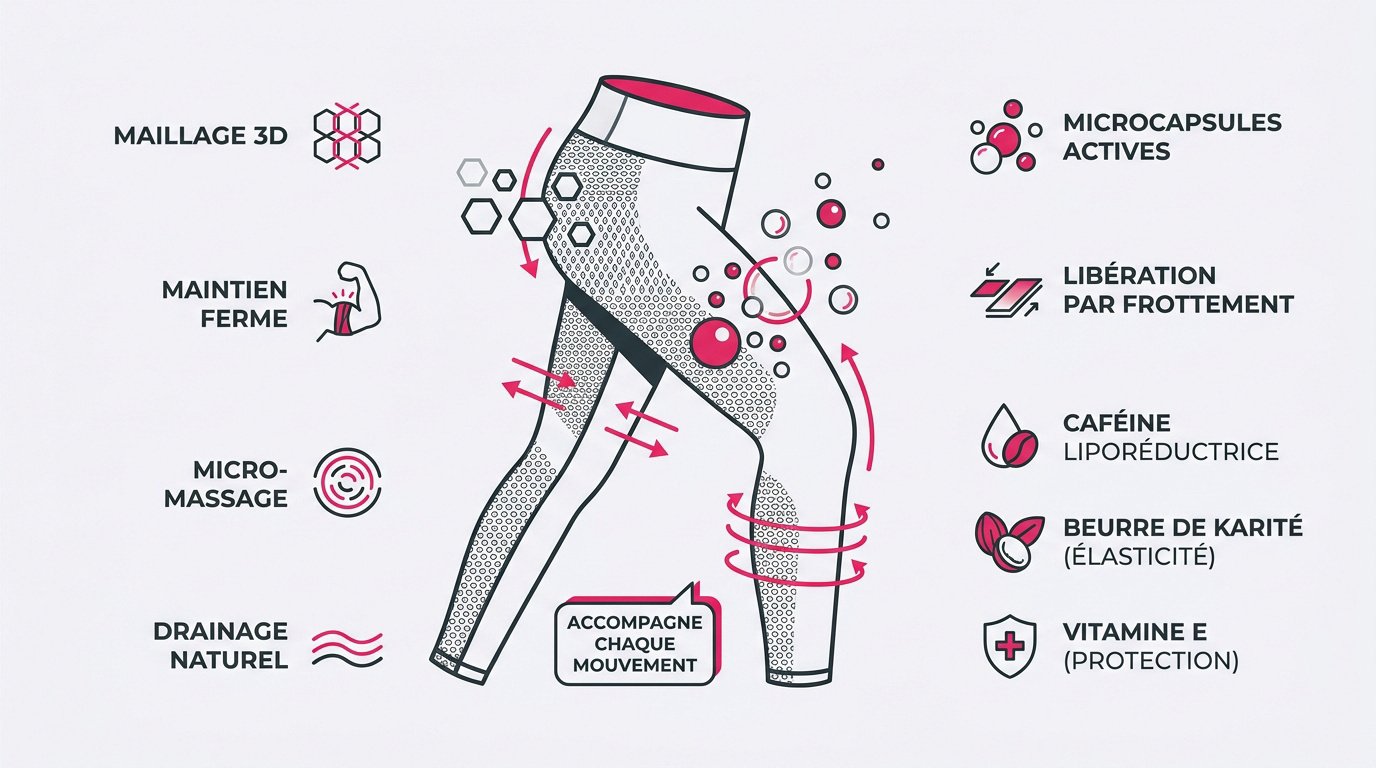 Détail de la technologie 3D et des microcapsules du legging Luveon