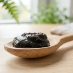 quel gout a le shilajit résine noire sur cuillère en bois