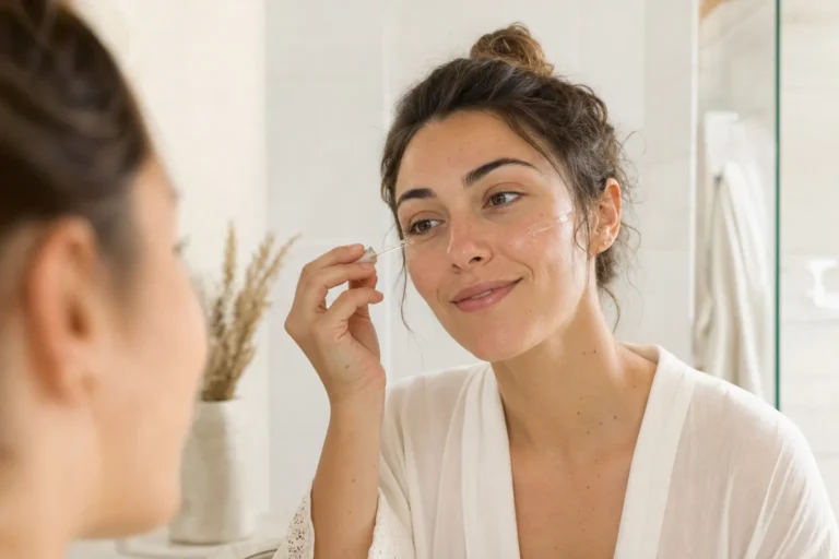 Application d'un sérum à l'acide glycolique sur le visage
