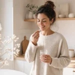 Femme prenant un complément alimentaire pour équilibre hormonal