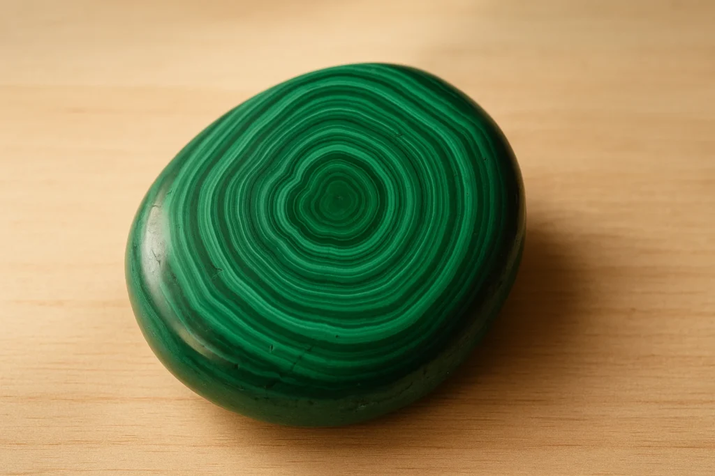 pierre de malachite verte polie sur fond naturel