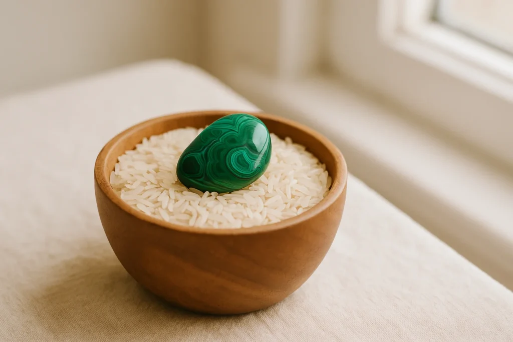 purification et rechargement de la pierre malachite naturelle