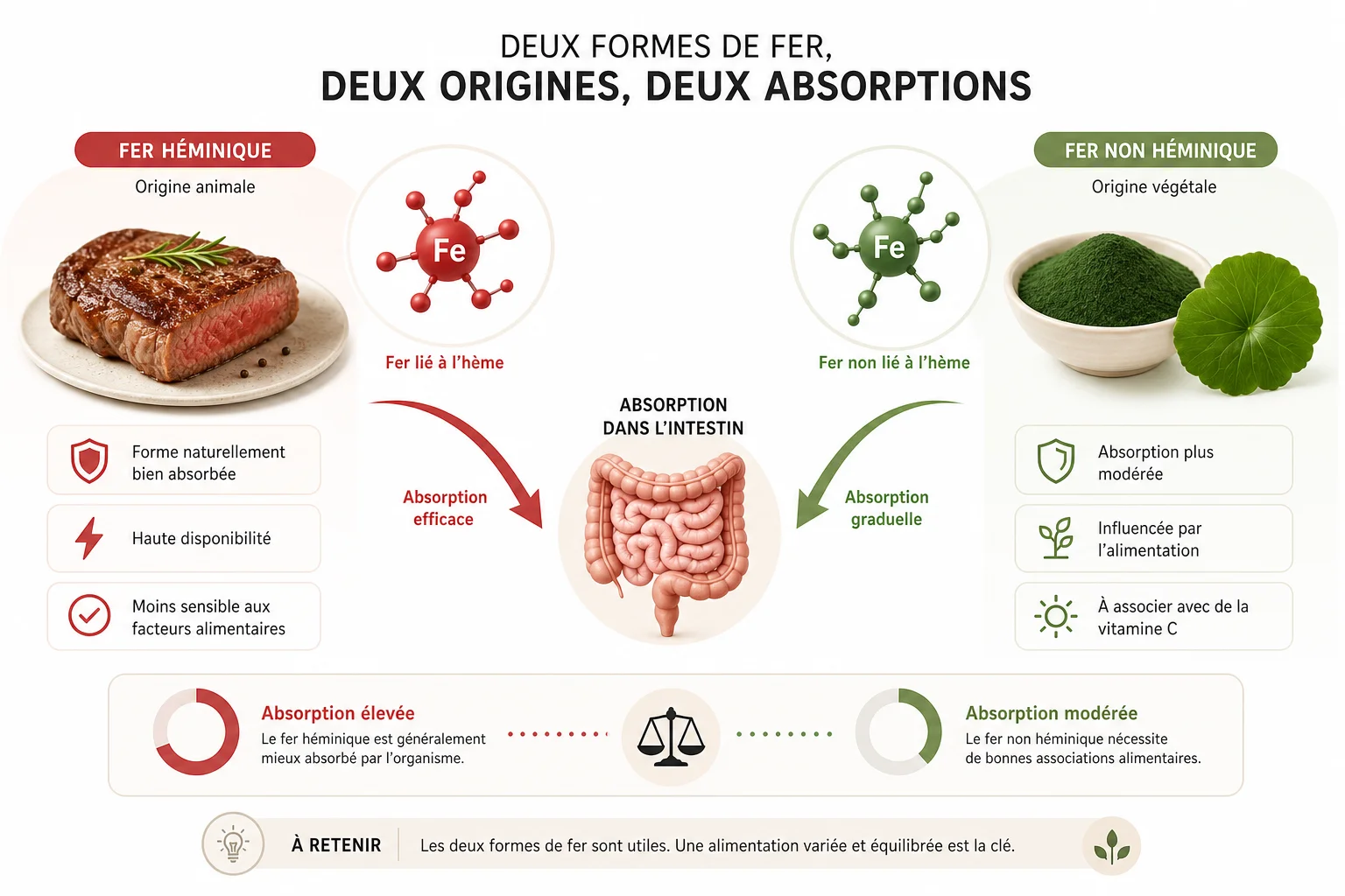 comparaison fer héminique et fer non-héminique spiruline et fer