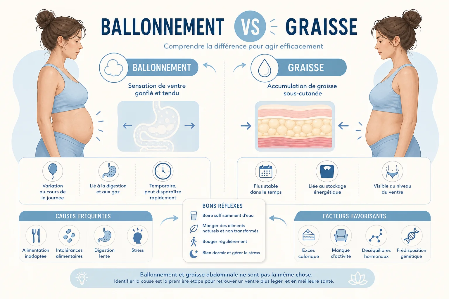Différence entre ballonnements et graisse abdominale ventre