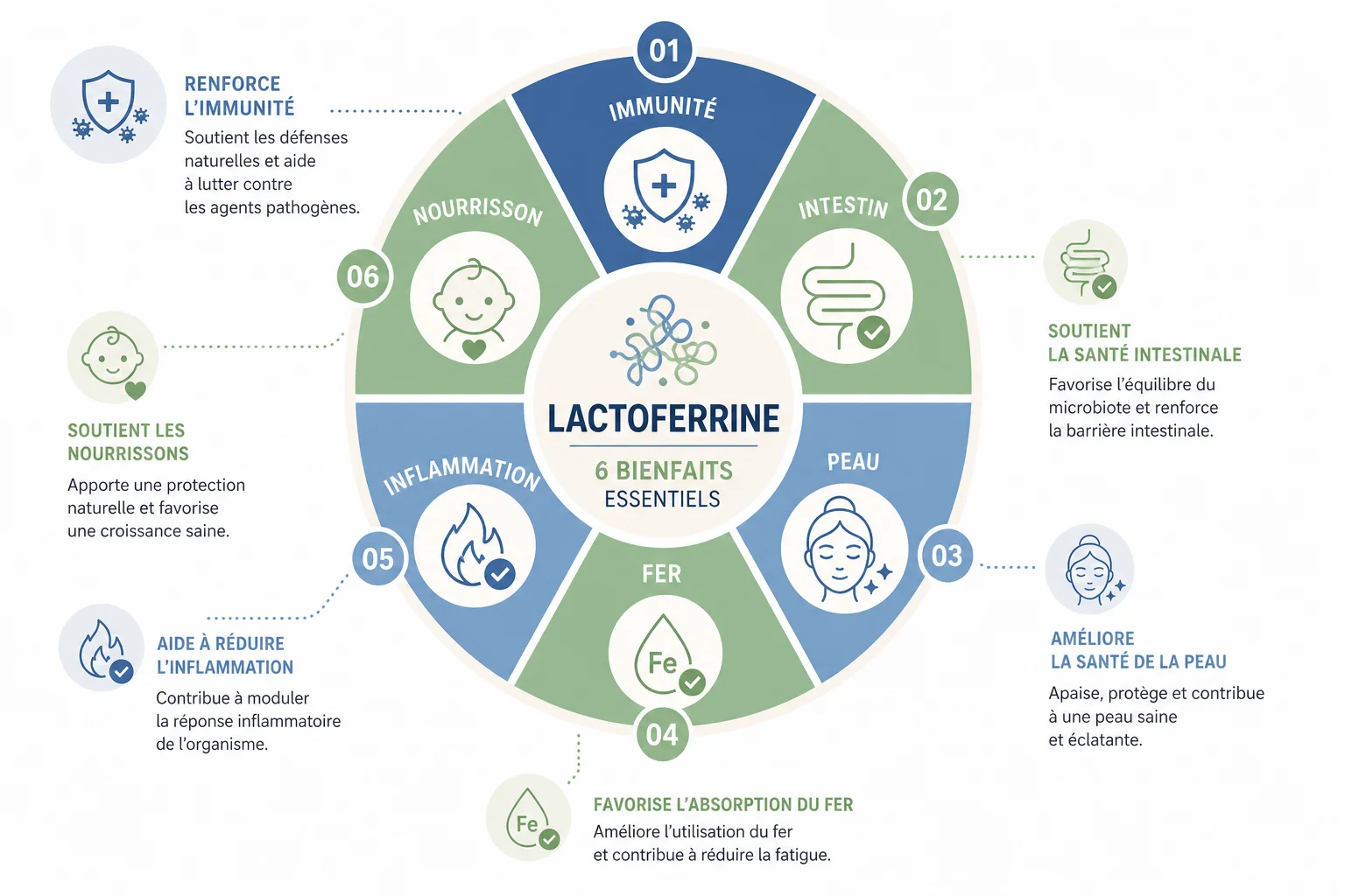 infographie des lactoferrine bienfaits sur l'immunité et la peau