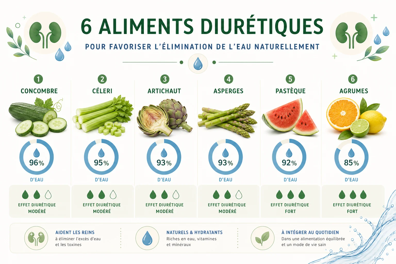 Infographie des meilleurs légumes et fruits aliment diurétique