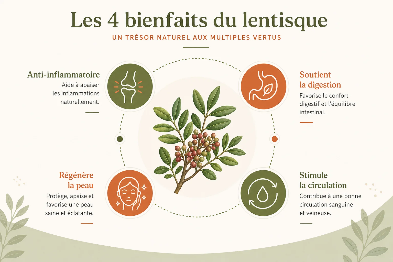 infographie des bienfaits du lentisque pour la santé et la peau