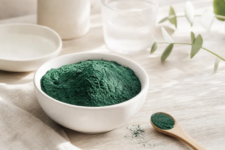spiruline et fer poudre bleu-verte pour lutter contre la carence