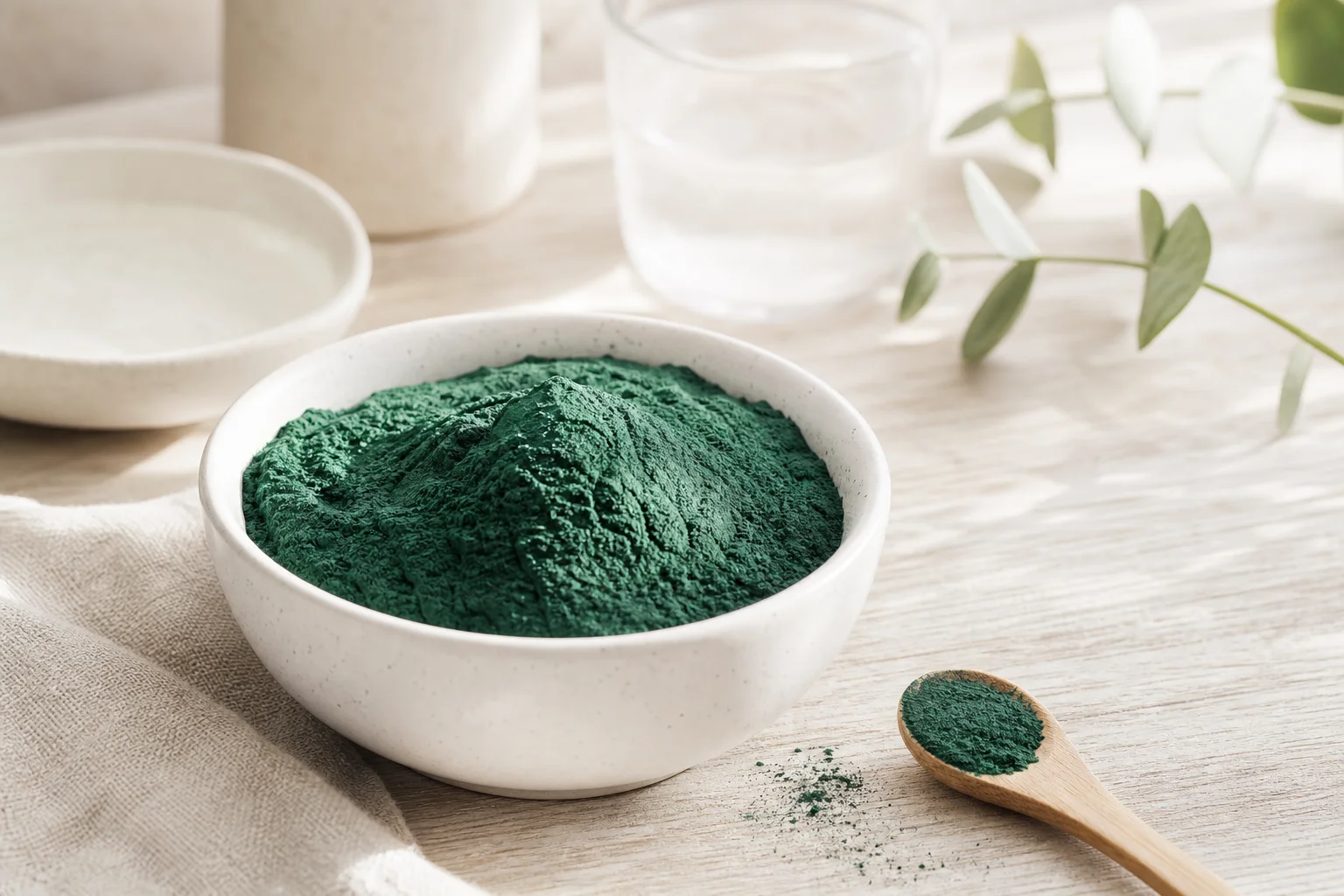 spiruline et fer poudre bleu-verte pour lutter contre la carence