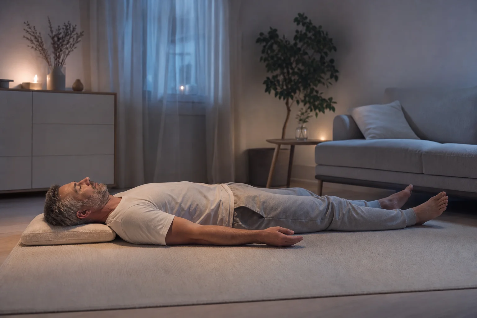 Pourquoi la relaxation transforme votre quotidien Homme pratiquant la relaxation pour réduire le stress et l'anxiété