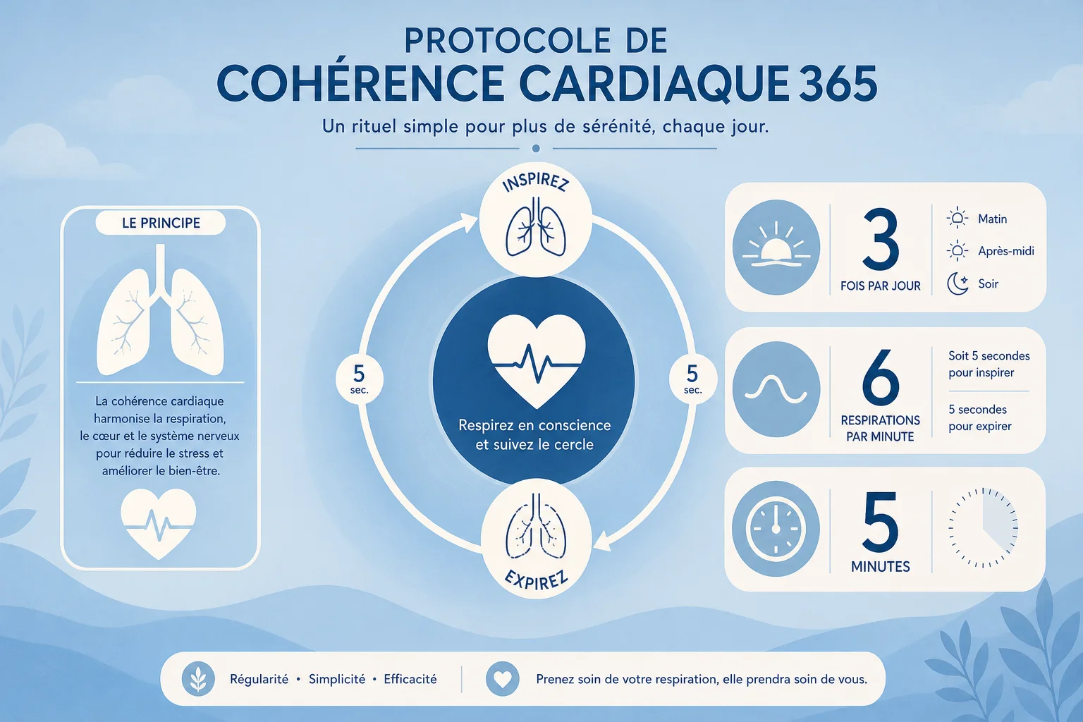 La méthode 365 de cohérence cardiaque expliquée en image Infographie cohérence cardiaque méthode 365 pour la relaxation